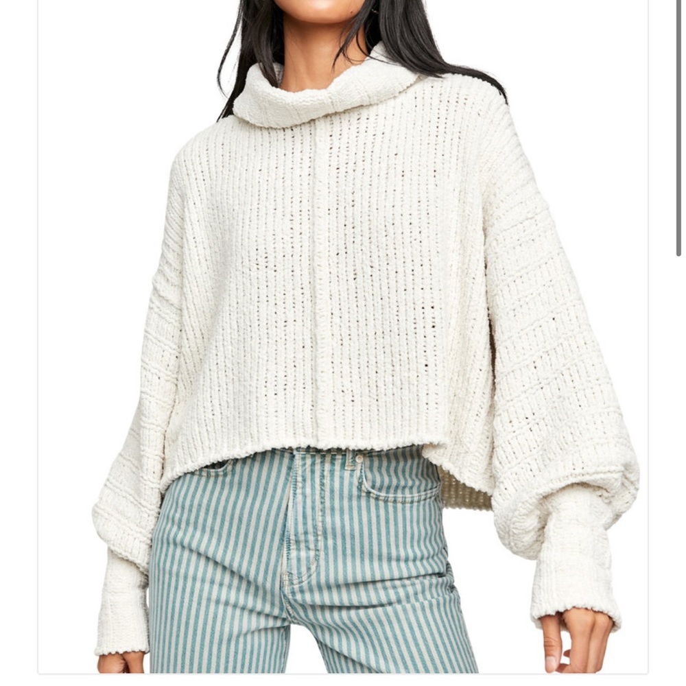 Free People Cream Cowl Neck Sweater
